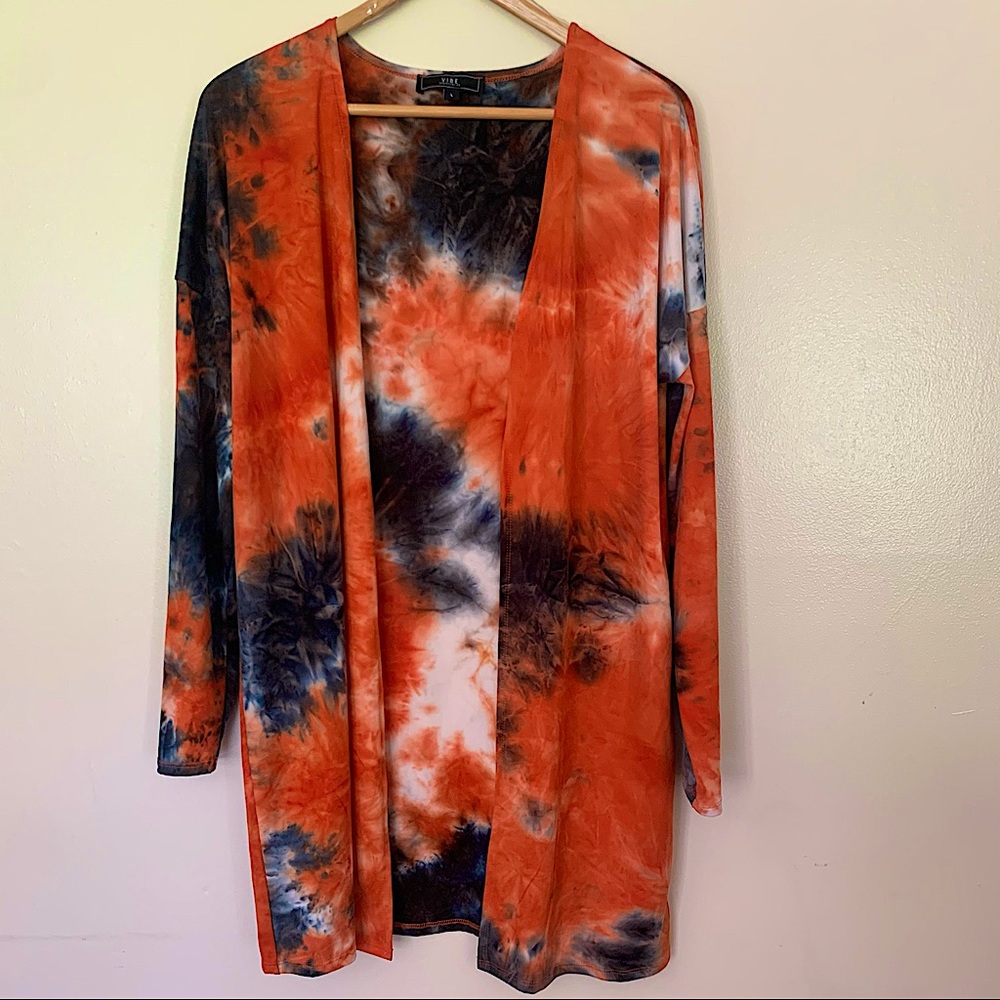 Vibe sportswear blue and orange tie dye open front cardigan size medium